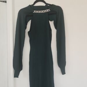 Elegant Green Dress with Chain Detail